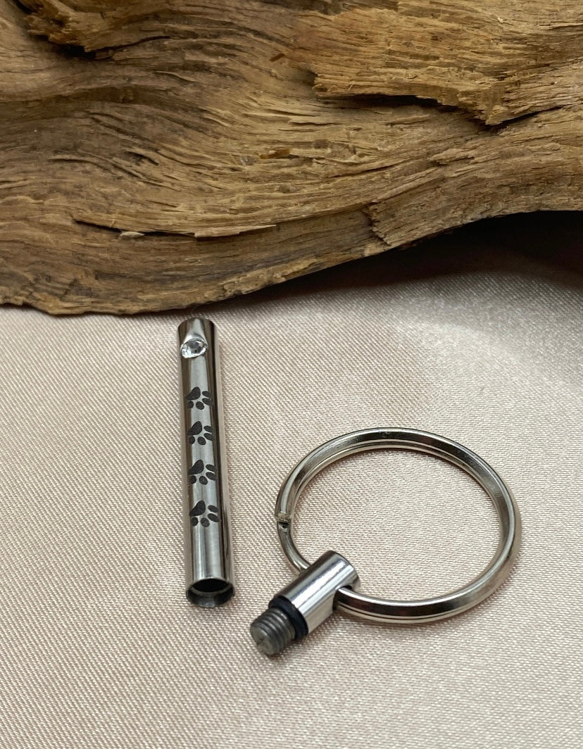 Paw Prints Forever Cylinder Urn Keychain – Cremation Jewelry for Pet Ashes