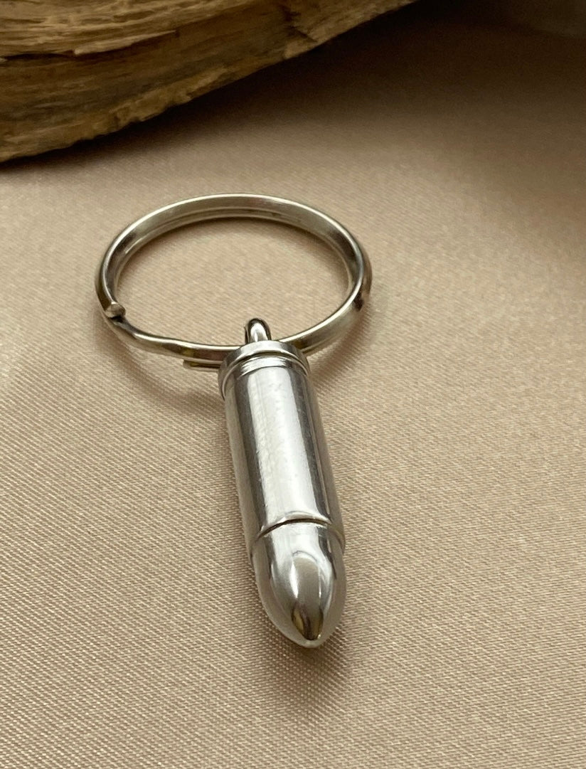 Silver Bullet Urn Keychain for Men – Engravable Cremation Jewelry for Ashes
