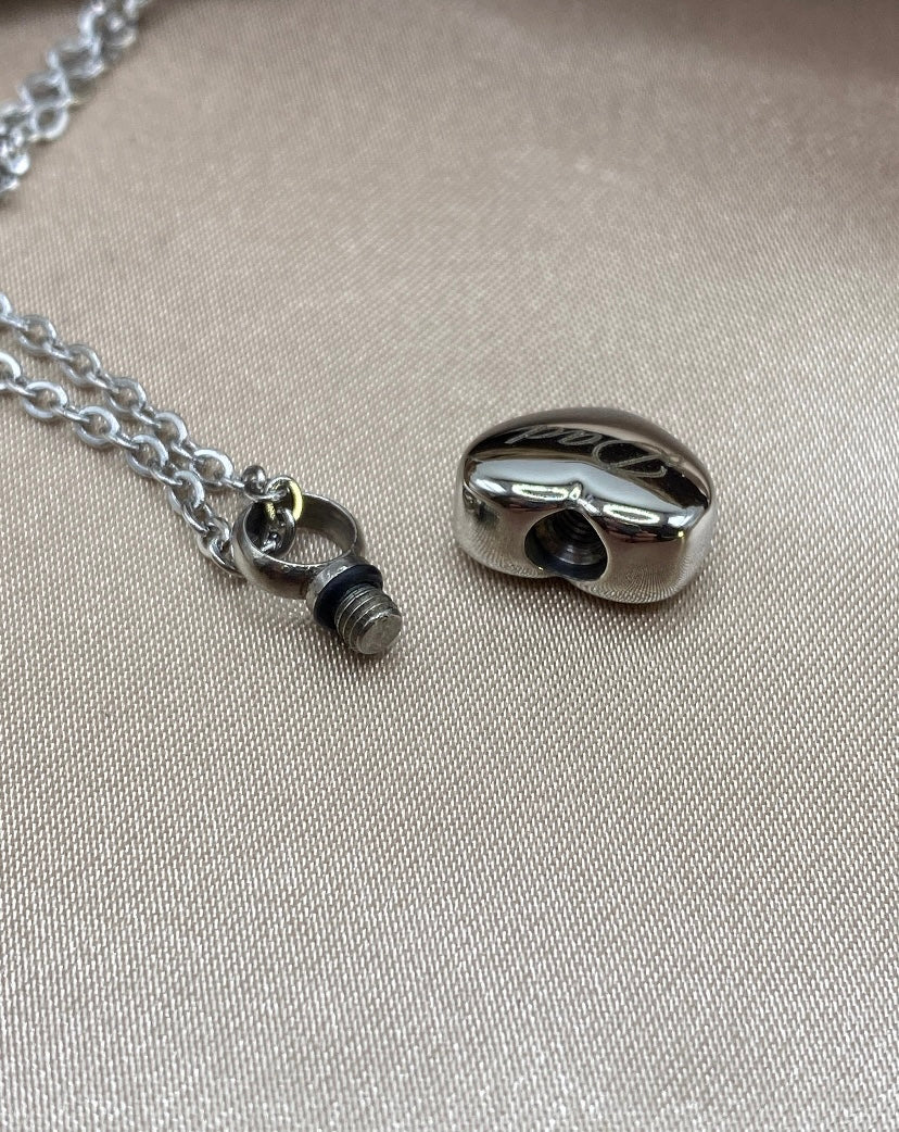 Small Silver Heart Cremation Necklace – Engraved "Dad" Memorial Jewelry