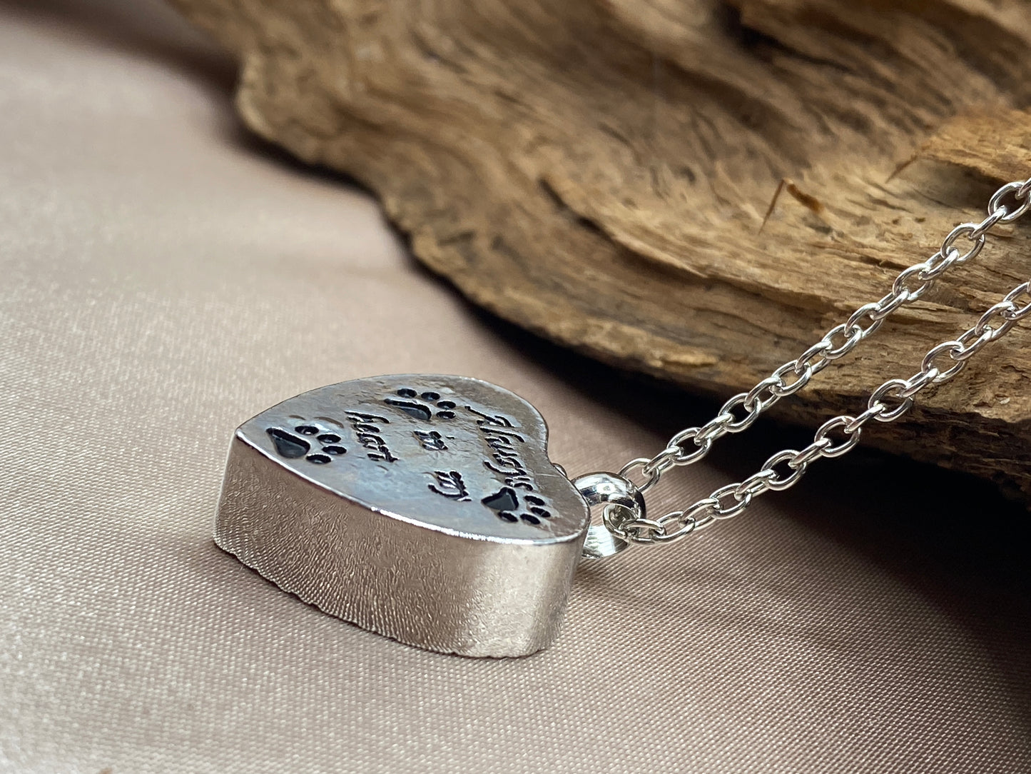 Heart Memorial Keychain with 'Always in My Heart' & Paw Prints - Pet Ashes Keepsake