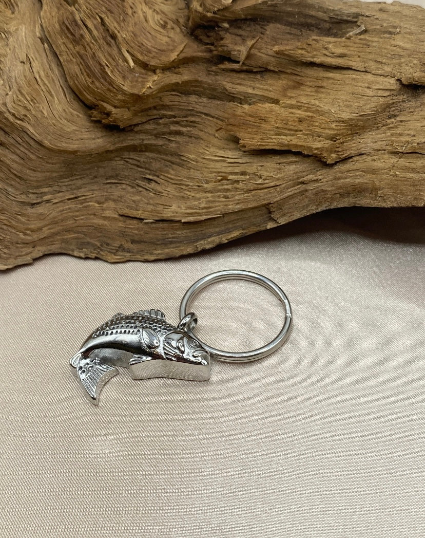 Fish Shaped Cremation Urn Keychain – Engravable Memorial Jewelry for Fishermen