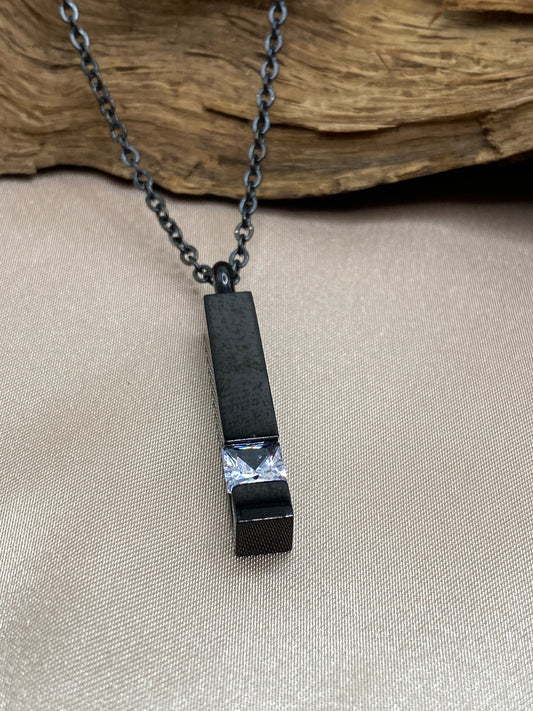 Black stainless steel cremation necklace for ashes