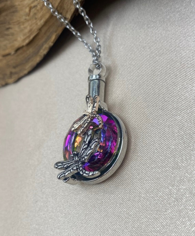 Dragonfly Urn Necklace – Iridescent Memorial Pendant for Ashes