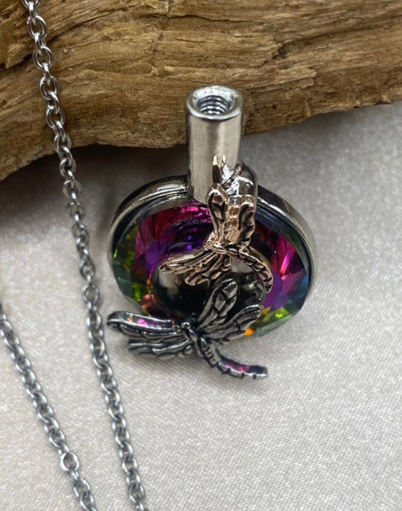 Dragonfly Urn Necklace – Iridescent Memorial Pendant for Ashes