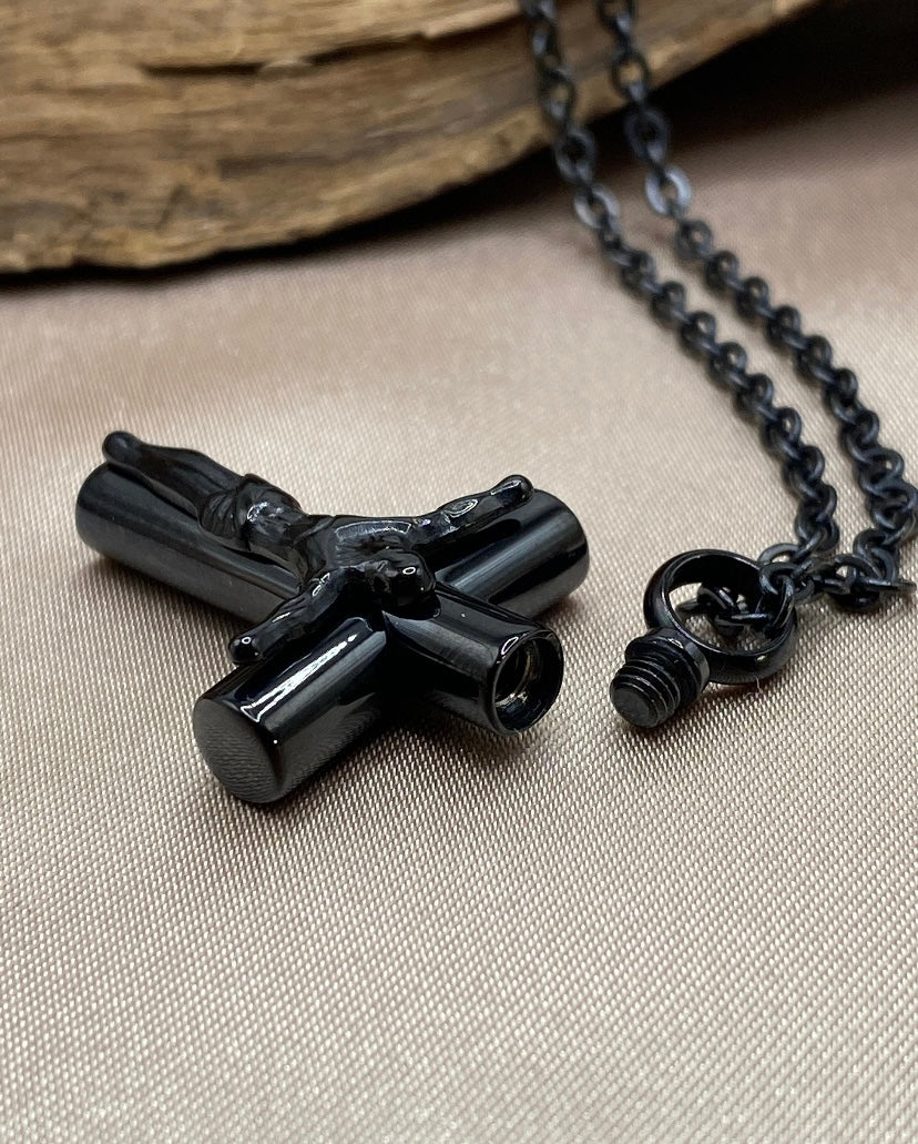 Cross Cremation Necklace with Jesus – Memorial Jewelry for Ashes