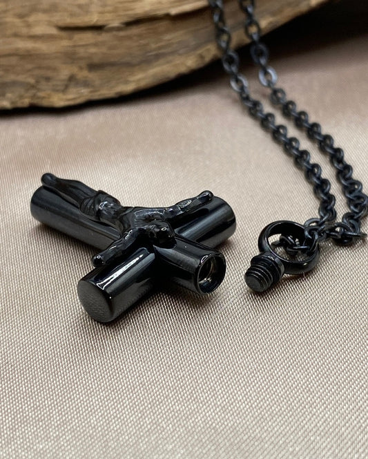 Cross Cremation Necklace with Jesus – Memorial Jewelry for Ashes