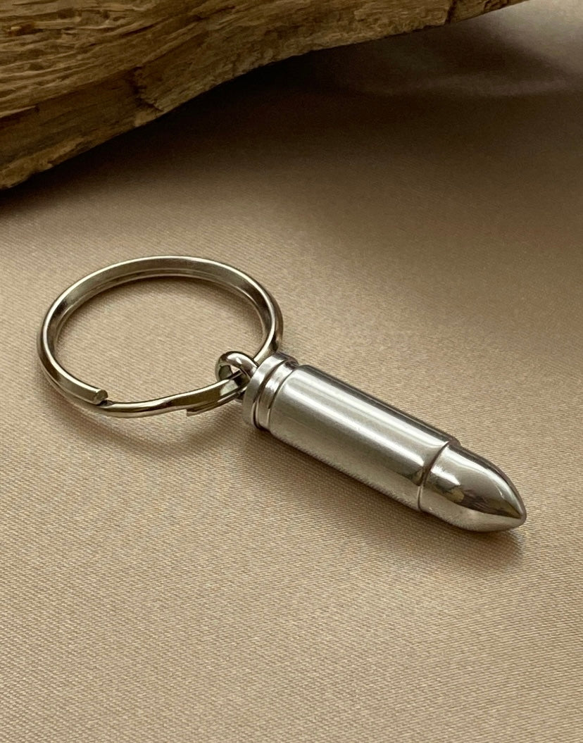 Silver Bullet Urn Keychain for Men – Engravable Cremation Jewelry for Ashes