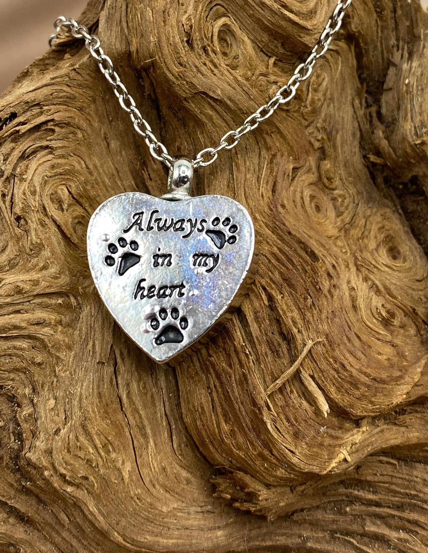 Heart Memorial Keychain with 'Always in My Heart' & Paw Prints - Pet Ashes Keepsake