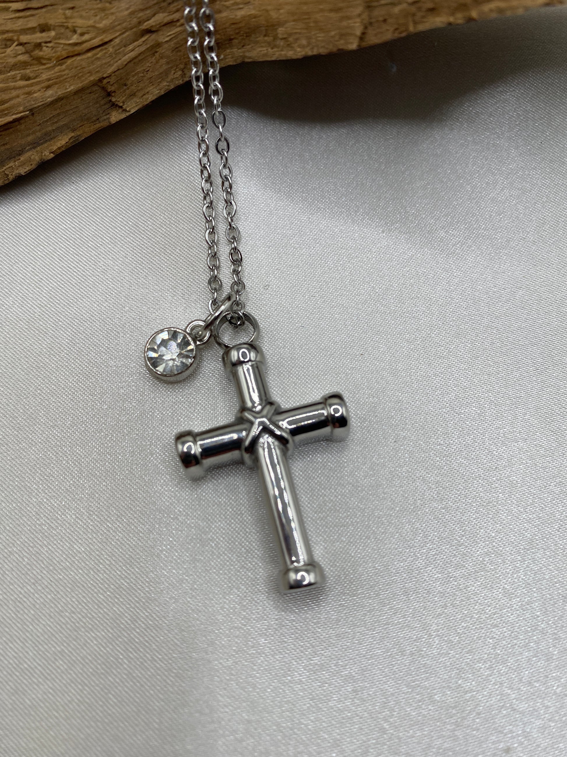 cremation cross necklace for ashes with cystal Stone