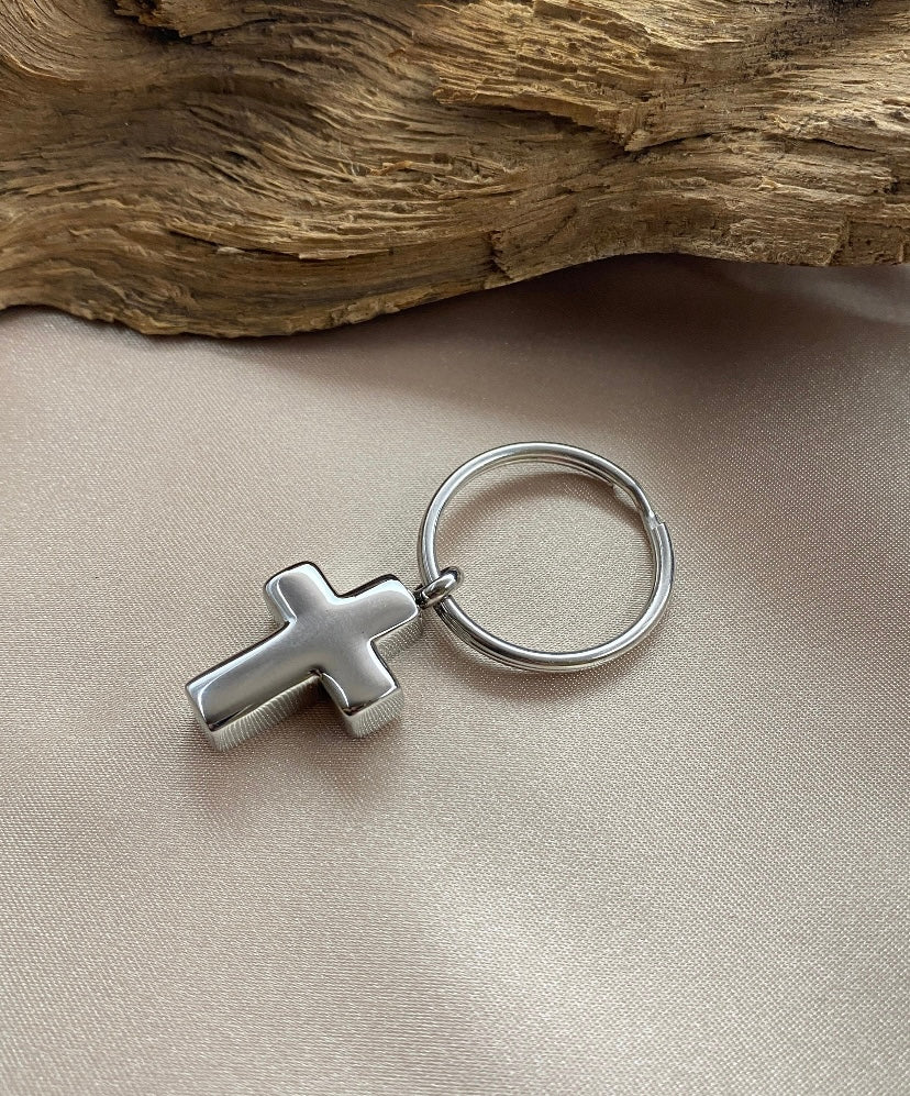 Cross of Eternity Keychain – Stainless Steel Ash Keepsake for Pet & Human Ashes