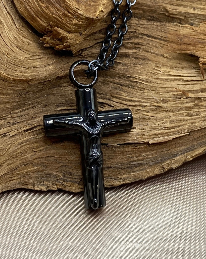 Cross Cremation Necklace with Jesus – Memorial Jewelry for Ashes