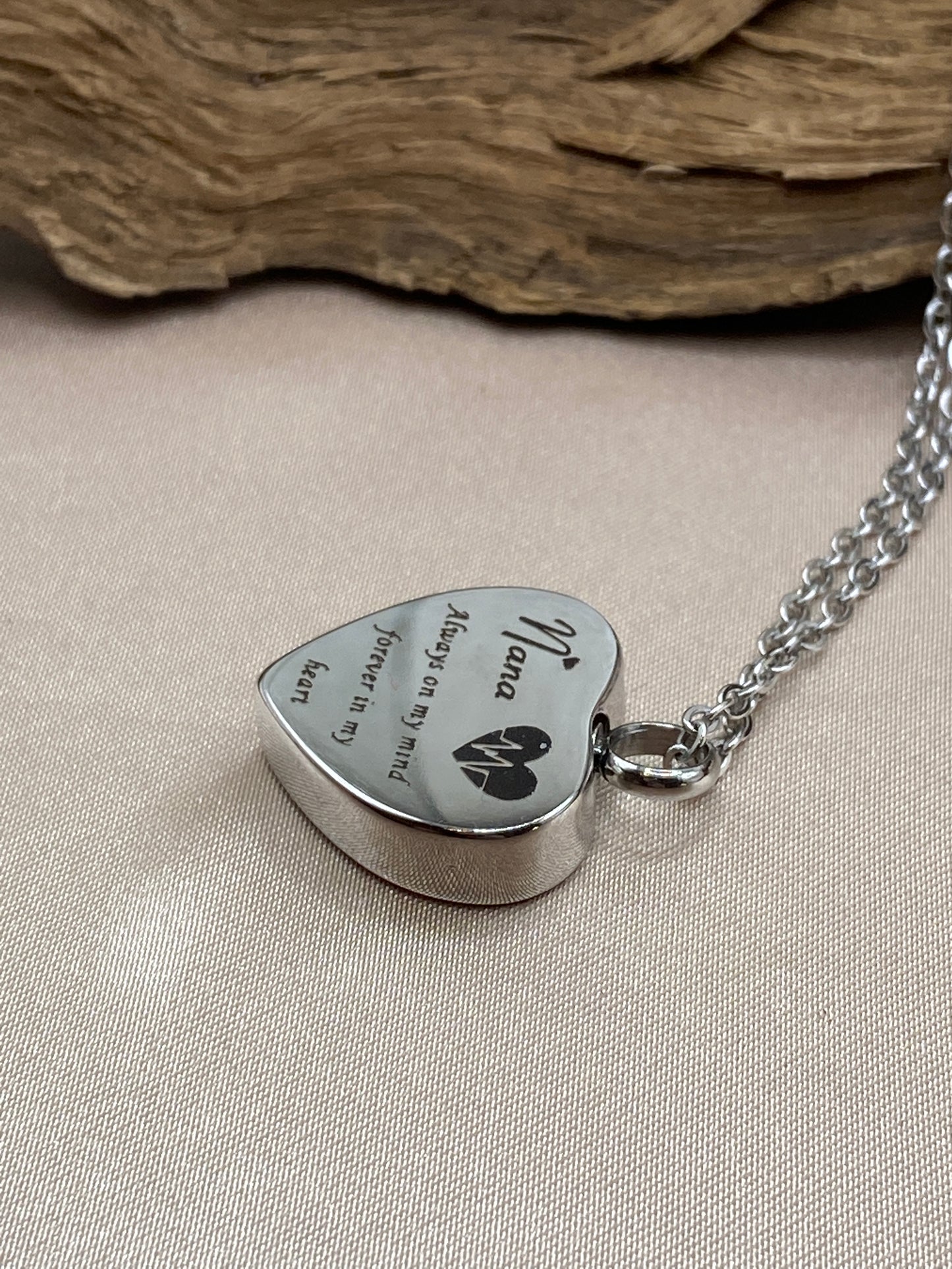 Heart Cremation Necklace - Engraved 'Nana Always in My Heart' - Memorial Jewelry for Grandma