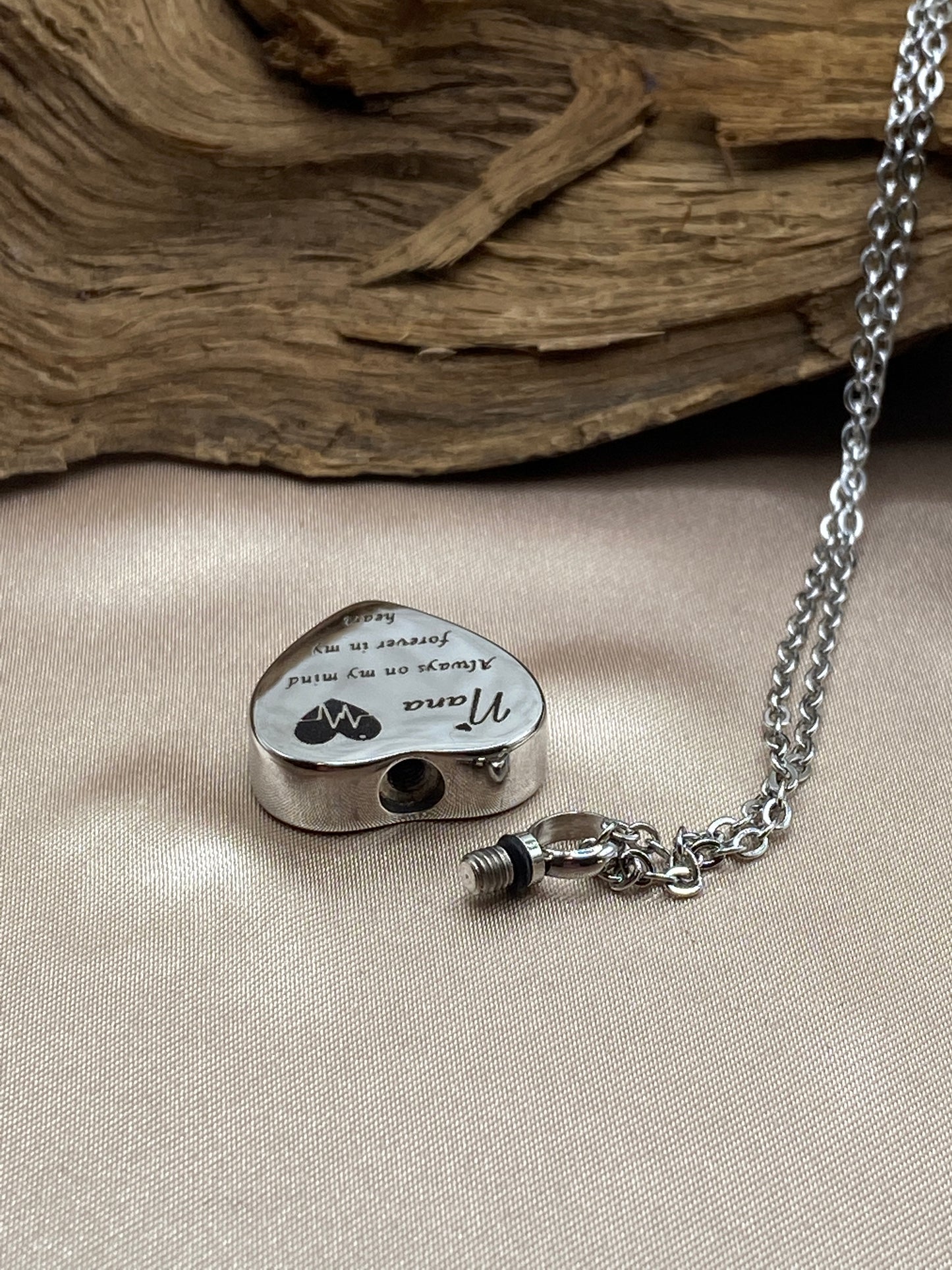 Heart Cremation Necklace - Engraved 'Nana Always in My Heart' - Memorial Jewelry for Grandma