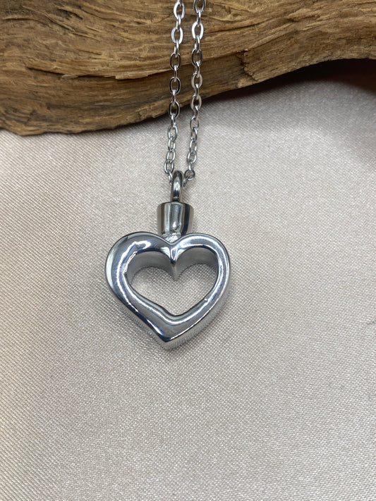 Open Heart Cremation Necklace for Ashes | Stainless Steel Memorial Pendant | Keepsake Urn Jewelry | Sympathy Gift for Loved One