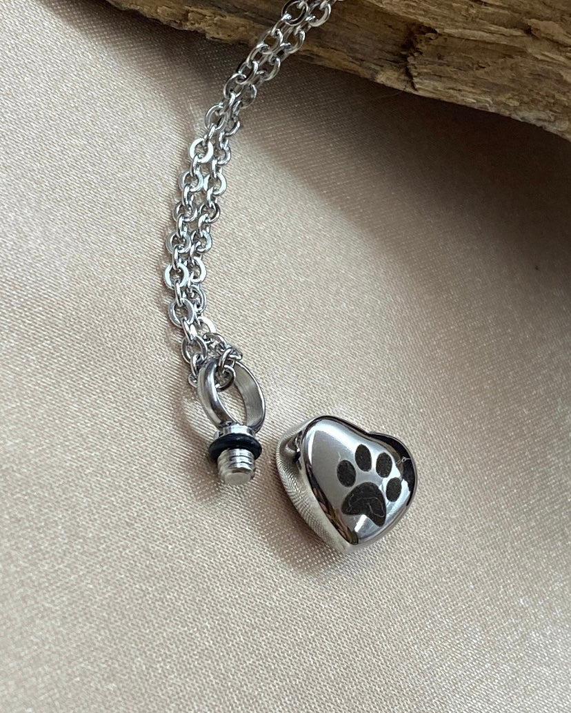 Pet necklace for ashes, urn pendant with paw prints, memorial urn jewelry, necklace for cremation, loss of cat or dog, animal urn jewelry