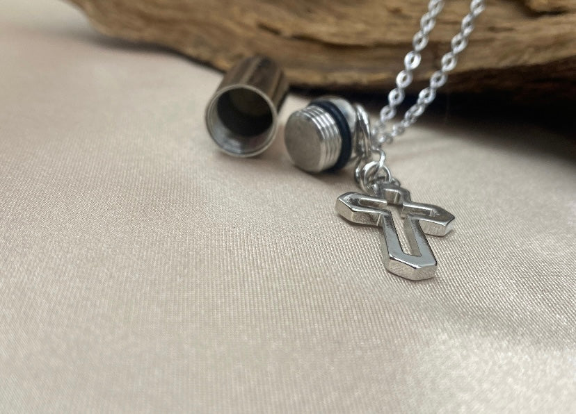 Detailed Cross Cremation Urn Pendant for Ashes - Memorial Pet Jewelry – The  Steel Shop