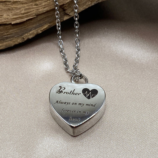 Personalized cremation necklace, Cremate necklace for ashes, brother charm, heart shaped locket jewelry, human ash urn, memorial urn jewelry