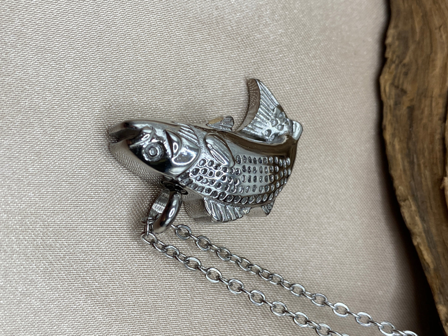 Fish Shaped Urn Necklace - Engravable Cremation Jewelry for Men - Fishing in Heaven