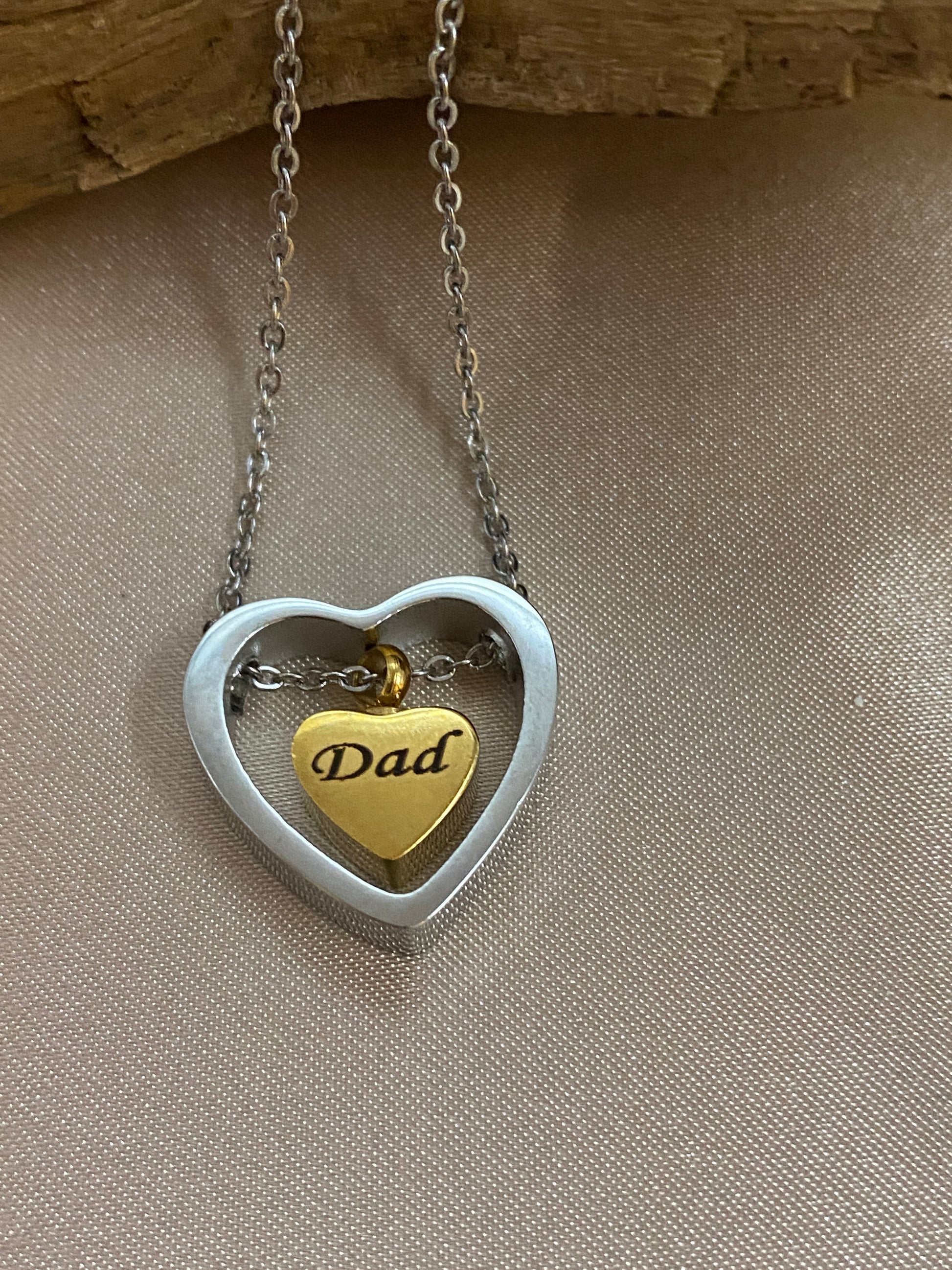Double Heart Urn Necklace for Dad – Silver Gold Memorial Jewelry