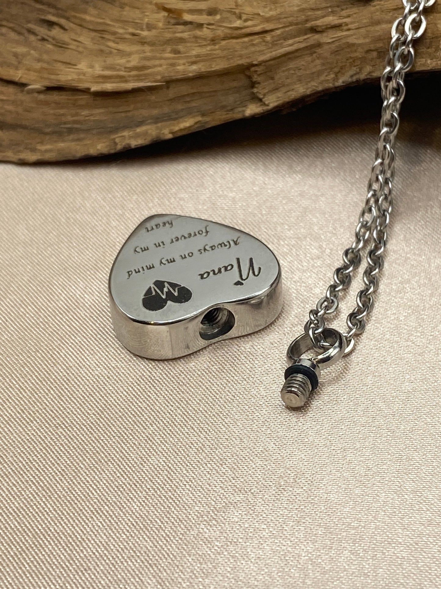 Heart Memorial Urn Necklace - Engraved with 'Nana Always on My Mind, Forever in My Heart' - Loss of Grandma Memorial Jewelry - For Human Ashes - Stainless Steel
