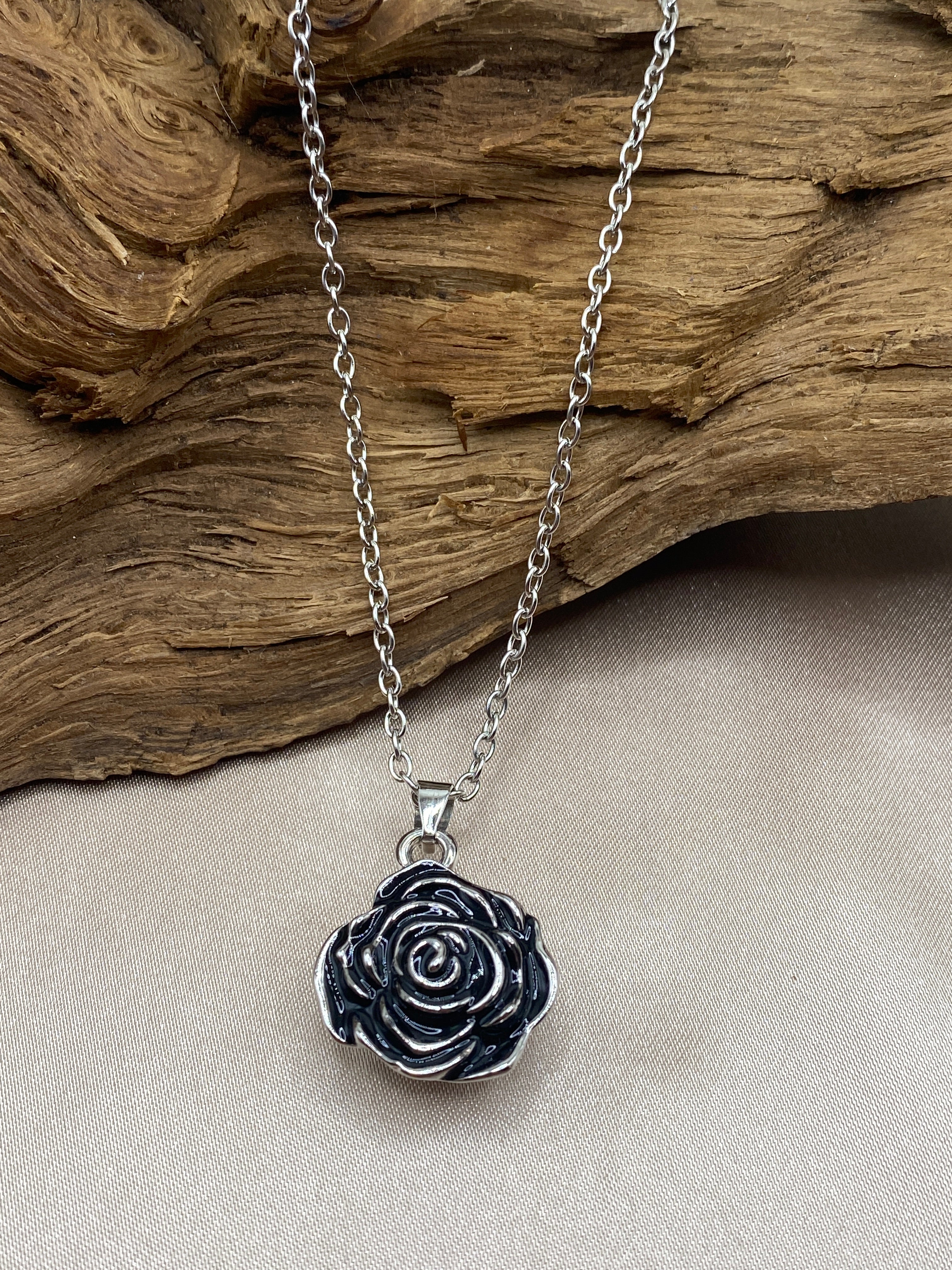 Rose Flower Cremation Urn Necklace - Stainless Steel Urn Jewelry