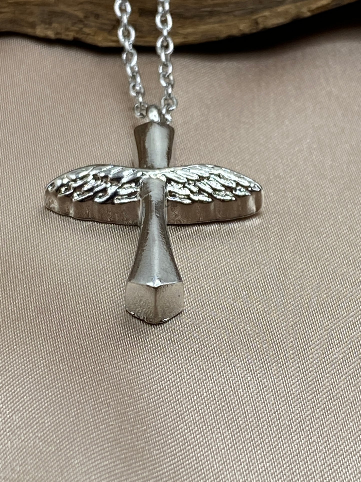 Stainless steel cross urn cremation pendant with Angel wings