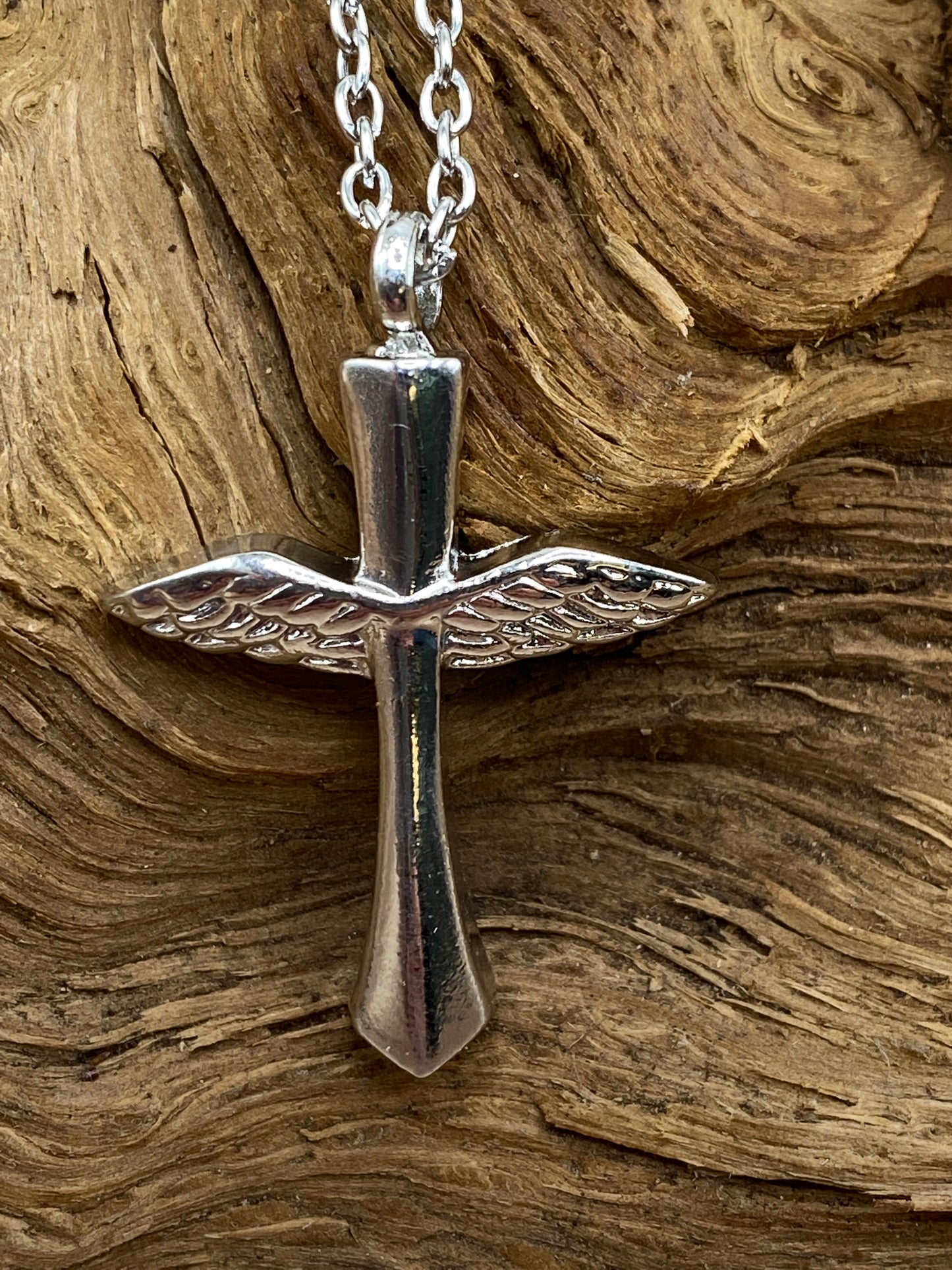 Stainless steel cross cremation pendant with Angel wings