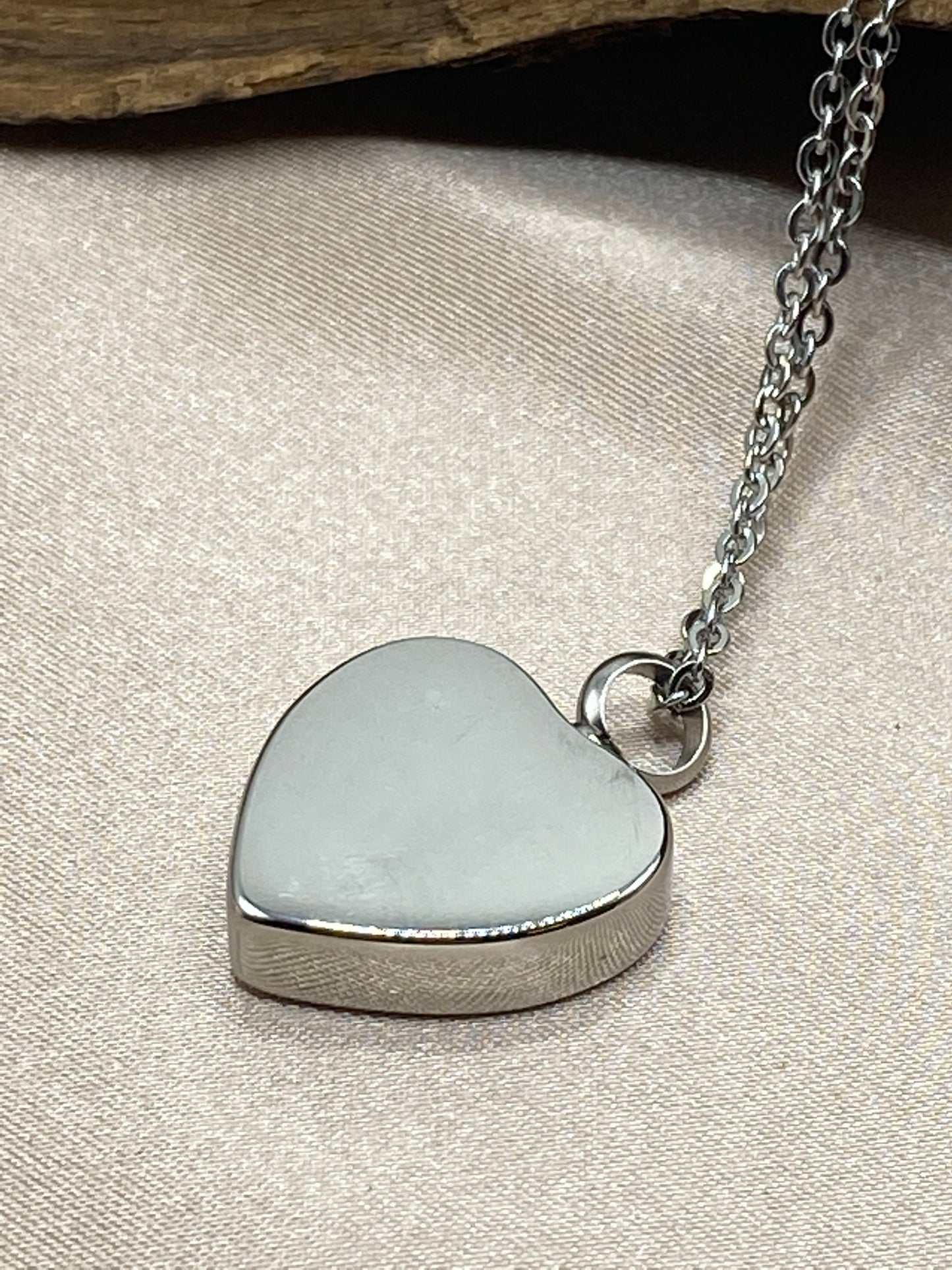 Back of stainless steel cremation heart 
