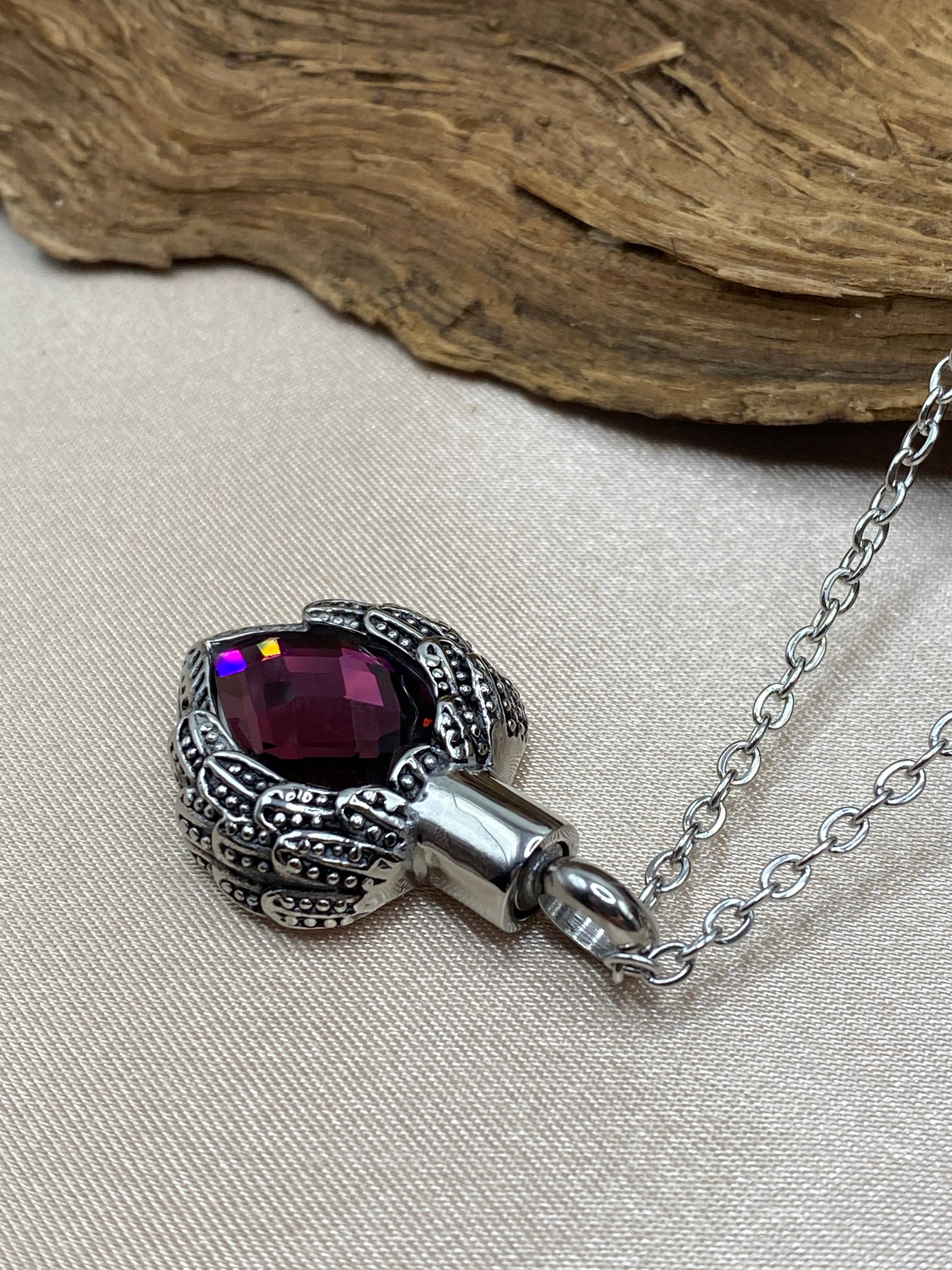 Purple Heart of Glass Urn Necklace Locket