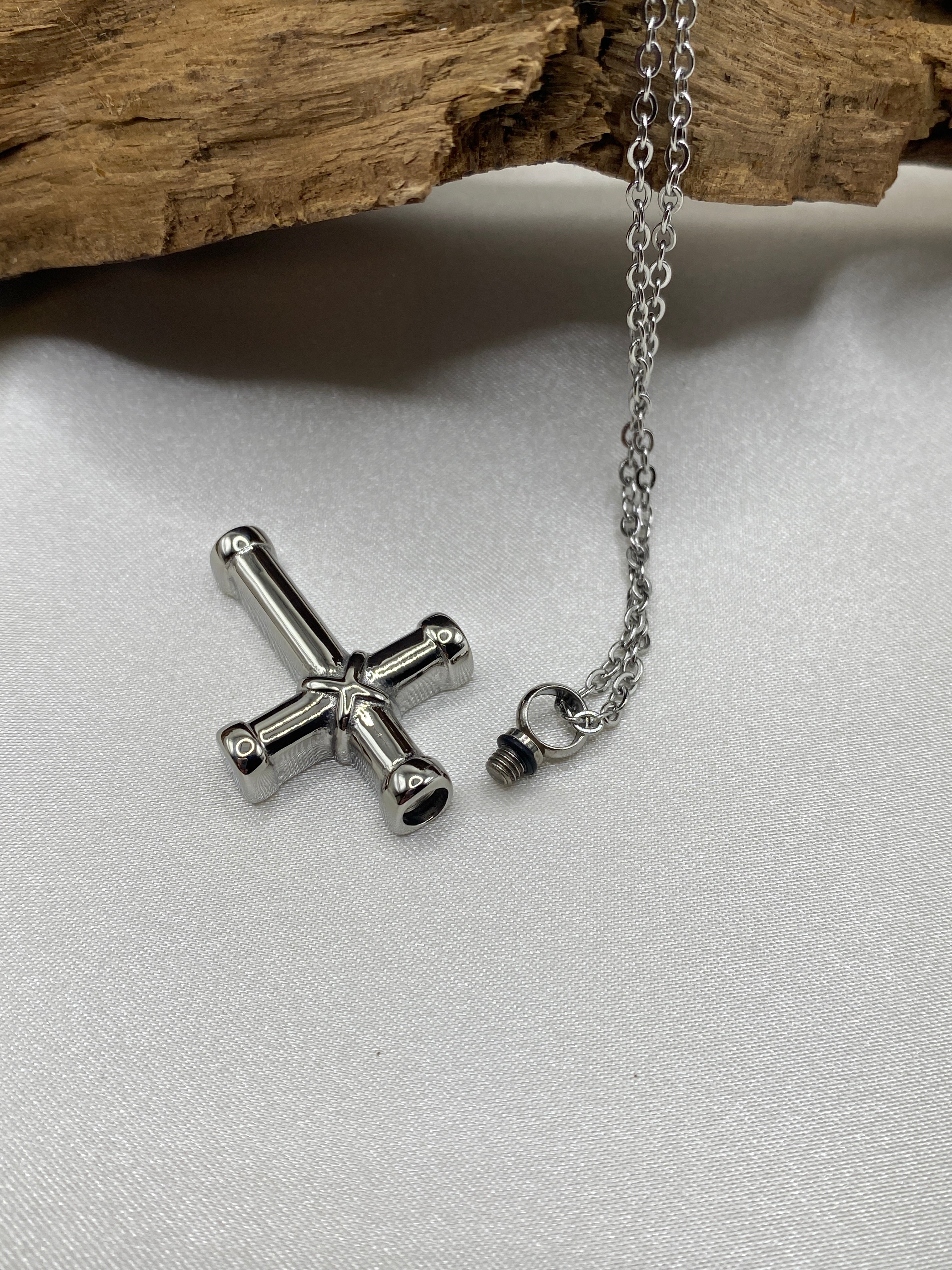 Memorial Cremation Ashes Vial, Cross Necklace