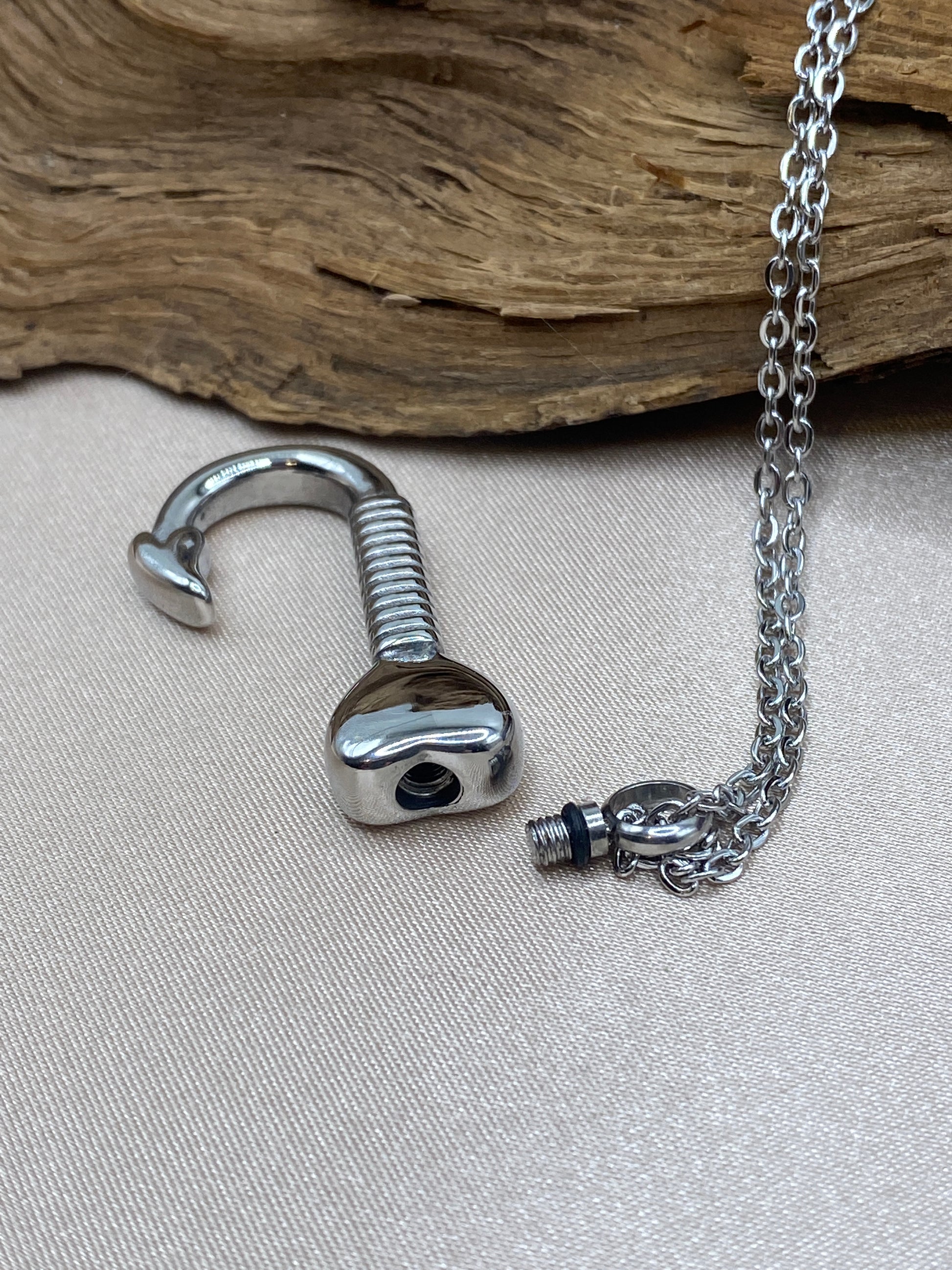 Fish Hook Urn Necklace for Ashes - Cremation Pendant, Fishing Mens