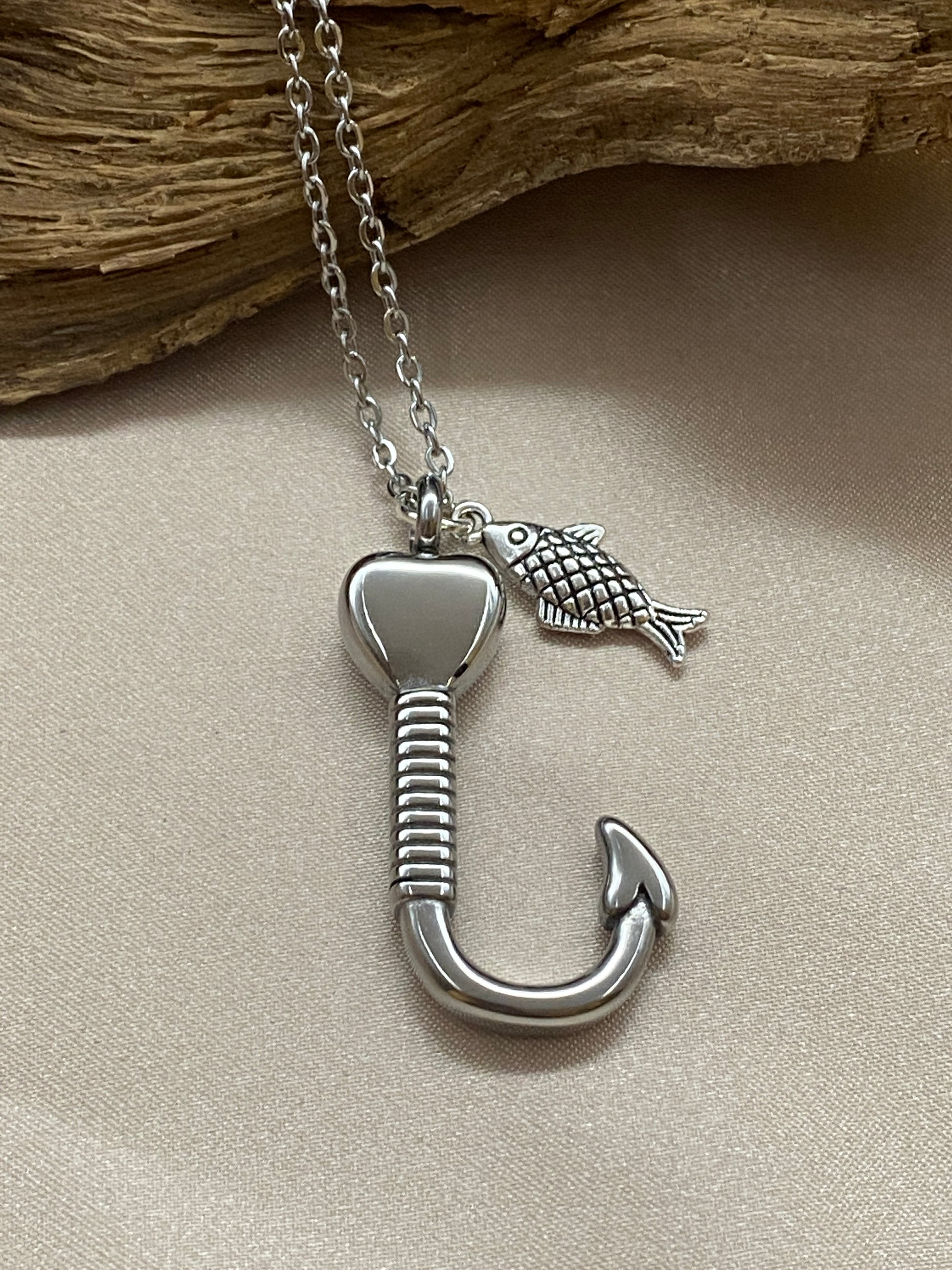Fish Hook Urn Necklace with Silver Fish Charm - Cremation Pendant, Fis –  Eternal Keepsake