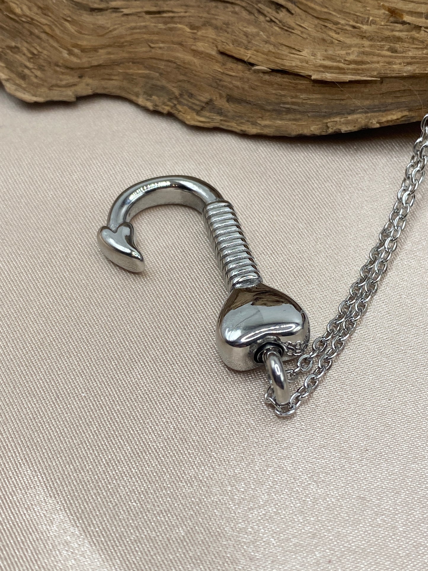 Fish Hook Urn Necklace for Ashes - Cremation Pendant, Fishing Mens Jewelry, Ashes Necklace, Keepsake Jewelry for Ashes