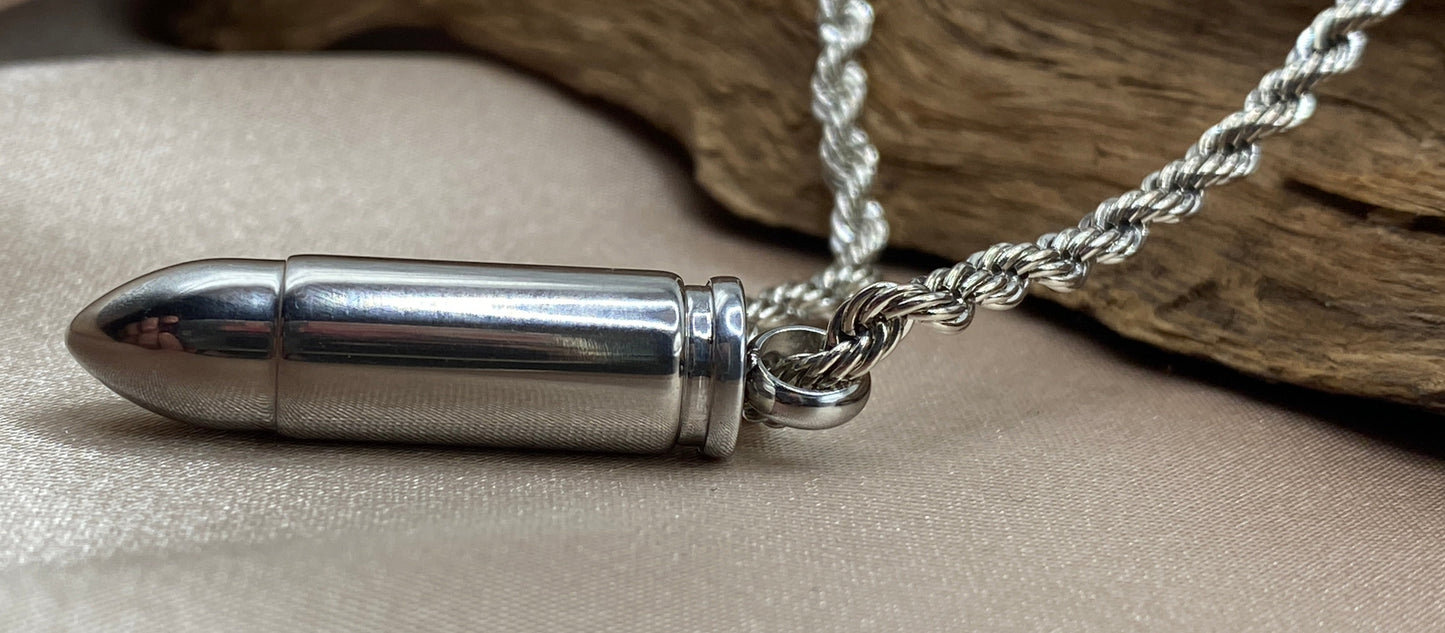 Bullet shaped cremation pendant for ashes