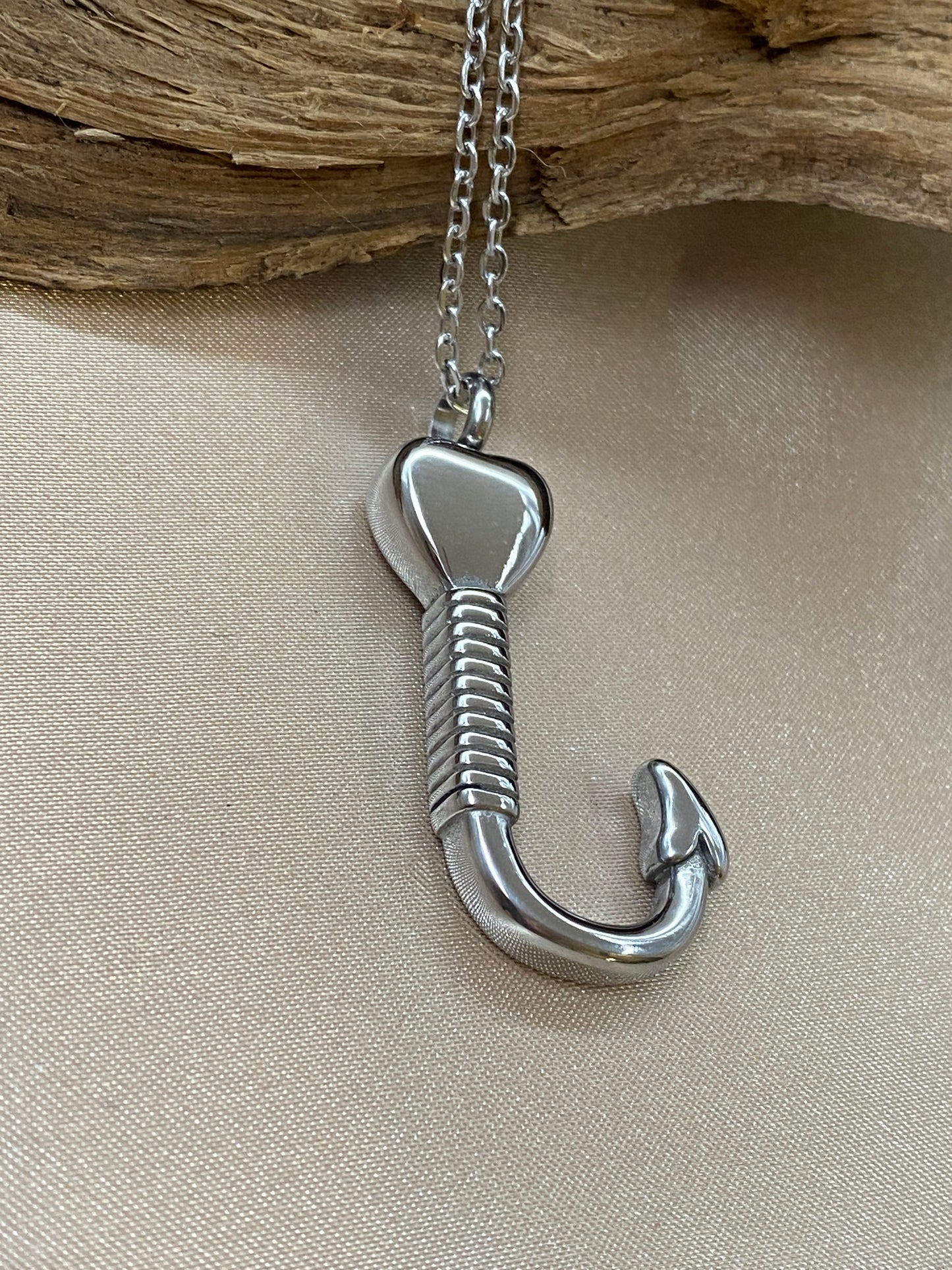 Fish Hook Urn Necklace for Ashes - Cremation Pendant, Fishing Mens Jewelry, Ashes Necklace, Keepsake Jewelry for Ashes